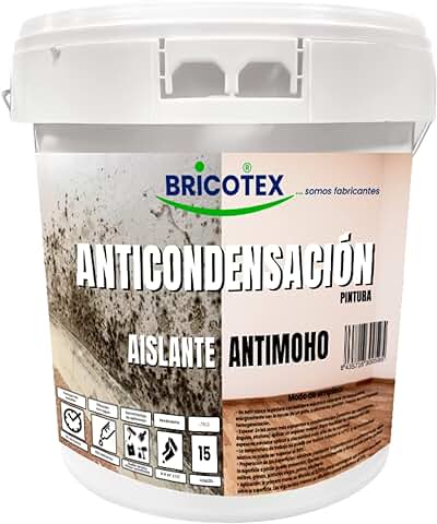 Bricotex - Pintura Blanca Anticondensación y Antimoho C350 - Aislante Térmica y Acústica - Ideal para Paredes con Condensación - Acabado Mate Extremo - Lavable y de Secado Rápido, Blanco, 4 Litros  