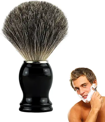 Brocha de Afeitar de Cerdas de Tejón,Brocha de pelo Natural de Auténtico Tejón para Crema de Afeitar Jabón en Espuma para Hombres Peluquería.  