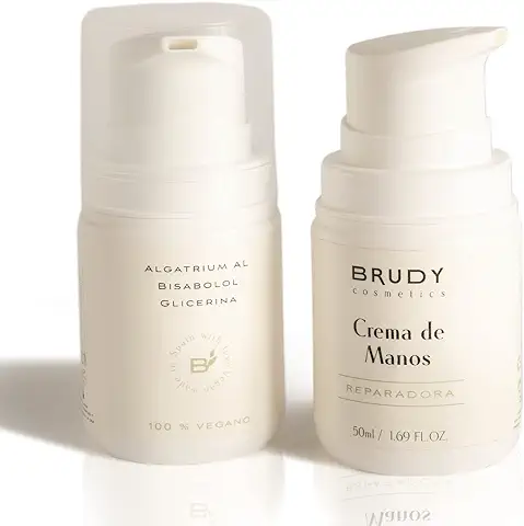 BRUDY COSMETICS - Crema de Manos con Glicerina de Origen Vegetal, Ingredientes Naturales y DHA. Hidratante y Relipidizante para Piel Irritada Agrietada. Cosmética Natural, Vegana, Cruelty Free. 50 ml  