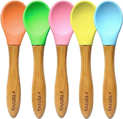 BUABI Set de Cucharas de Bambú y Silicona, para Bebé. Producto Ecológico y sin BPA  