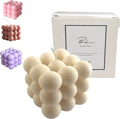 Bubble Candle Vela Aromática | Vegana de cera de soja | Decoración para el Salón, Aromaterapia, Sostenible en caja de Regalo | Bloomheim (natural - Cotton)  