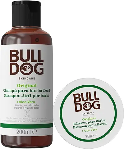 Bulldog - Cuidado Facial para Hombres - Kit Rutina Cuidado de Barba Larga, Champú & Acondicionador de Barba 200 ml + Bálsamo para Barba 75 ml  