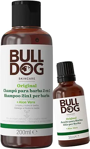 Bulldog Skincare for Men - Pack Cuidado de Barba con Champú y Acondicionador 200 ml y Aceite para Barba 30 ml - (Ingredientes Naturales: Aloe, Aceite de Camelia, Té Verde)  