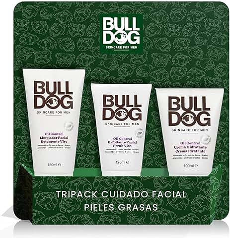Bulldog Skincare For Men - Pack Cuidado Facial para Hombres con Piel Grasa: Limpiador, Exfoliante y Crema Hidratante  