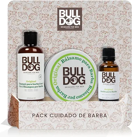 BULLDOG Skincare - Tripack Cuidado de la Barba Pieles Normales (Champú de Barba 2 en 1 200 ml + Bálsamo de Barba 75 ml + Aceite de Barba 30 ml) con Ingredientes Naturales  