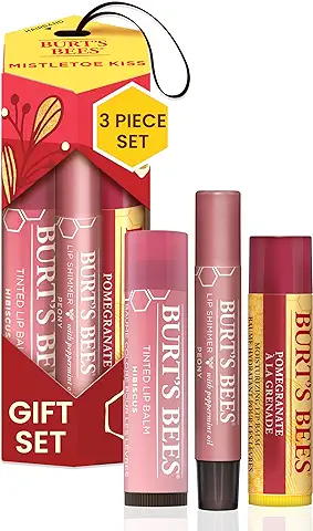 Burt's Bees para la Mujer | Set de Regalo para Cuidado de Labios con Bálsamo Labial de Granada, Tinte de Hibisco y Brillo Labial de Peonía | Mistletoe Kiss  