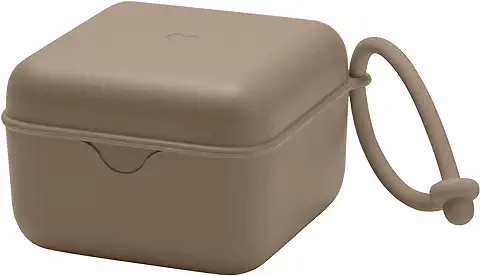 Caja con Correa para Chupete BIBS. Broche para Chupete y caja Esterilizadora. Material de Calidad Alimentaria Libre de BPA 100 %. Hecho en Dinamarca. Dark Oak  