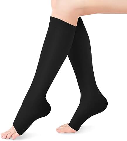 Calcetines de Compresión Mujeres Hombres, 20-30 mmHg Medias de Compresión Edema, Compresión de Gradiente Médico Clase 2, Punta Abierta, para Venas Varicosas, Hinchazón, Edema, 1 Par  