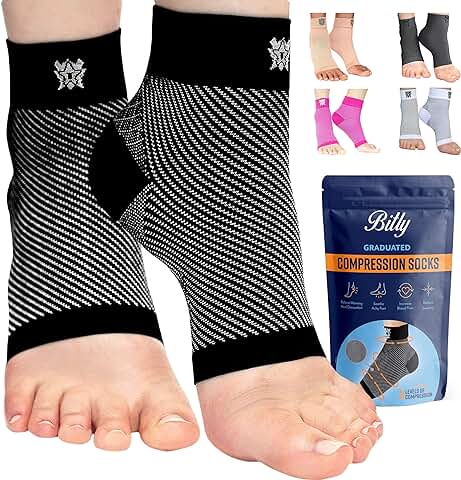 Calcetines de Compresión para Fascitis Plantar para Hombres y Mujeres, Soporte Premium para pies y Tobillos para Aliviar el Dolor, Mejorar la Circulación y Curar tus Pies, Arcos y Talones, 1 par Negro, Grande  