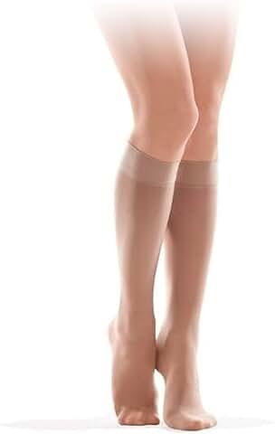 Calcetines de Compresión para Hombres y Mujeres de Circulación de Compresión Médica 1ª Clase (16-18 MmHg) Apoyo Profesional en Vuelos o Viajes Unisex Anti-trombosis Anti Venas Varicosas Beige XL  