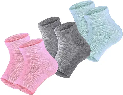 Calcetines de Talón de gel Hidratante Calcetines de Punta Abierta Calcetines de spa sin Dedos Forrados de gel para Talones Secos y Agrietados (3P-MIXED)  