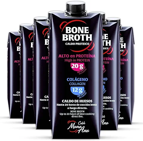 Caldo de Huesos Premium de Ternera Ecológica, de Pollo, Cerdo y Verduras - Bone Broth 100% Natural - Rico en Colágeno 12g y Proteína 20g - 6x500 ml - Triple Cocción, Mejor Sabor - Caldo Mama Ana  