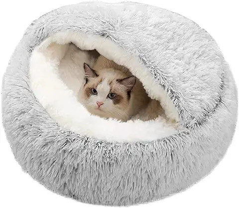 Cama Calmante para Gatos, Nido de Donut Cuddler Nest Cálido Suave Cojín de Felpa para Perros y Gatos con Esponja Acogedora Parte Inferior Antideslizante para Mascotas Pequeñas y Medianas  