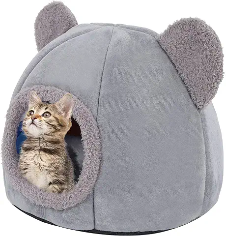 Cama Gato Cueva Camas para Gatos Casa para Gatos Interior Nido de Mascotas Carpa para Gatos de con Protección Contra el Frío con Cojín Desenfundable y Extraíble Cueva de Fieltro ​ecológico  
