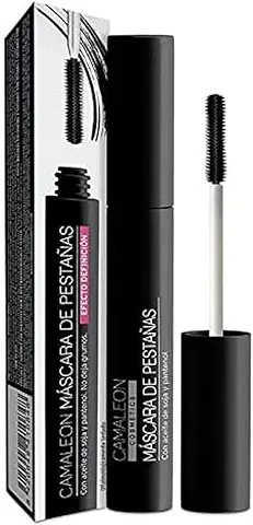 Camaleon Cosmetics - Máscara de Pestañas - Efecto Definición - Aceite de Ricino, Pantenol y Rosa Mosqueta - Colorante 100% Natural - Color Negro - Vegano - 1 Unidad  