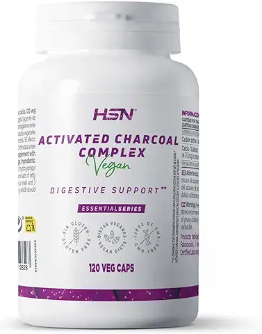 Carbón Activo Coco 2000 MG de HSN | 120 Cápsulas Vegetales 2 Gramos Carbón Activado Alimentario con Carbonato de Calcio por Dosis Diaria (ALTA Potencia) | No-GMO, Vegano, Sin Gluten  