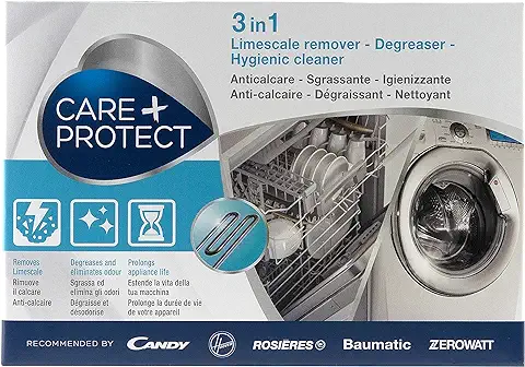 CARE + PROTECT 3 in 1, Antical, Desengrasante y Desinfectante, para Lavavajillas y Lavadora, Universal, Original, Profesional, en Polvo, 12 Sobres.  