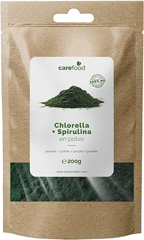 Carefood - Chlorella + Espirulina Orgánica en Polvo - Superfood 100% Bio y Apta para Veganos - Superalimento Ecológico que Contiene Gran Cantidad de Nutrientes y Brinda Efecto Saciante - 120 g  