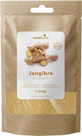 Carefood - Jengibre Ecológico en Polvo - Superfood Jengibre 100% Bio y Apta para Veganos - Superalimento Orgánico Ideal para Comidas, Condimentos y Desayunos - 200 g  
