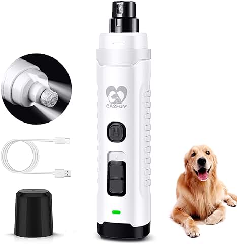 Casfuy Lima de Uñas Eléctrica para Perros con 2 Luces LED para Perros Grandes y Medianos, Cortador de Uñas Eléctrico de 2 Velocidades Mascotas, Herramienta Recargable el Cuidado y Alisado de Patas  