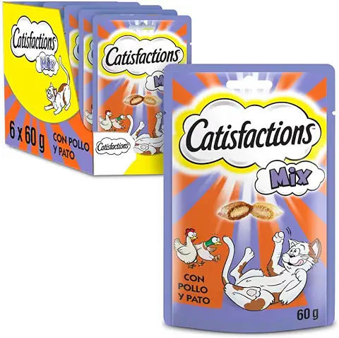 Catisfactions Premios para Gatos, Sabor Mixto de Pollo y Pato (Pack de 6 x 60g)  