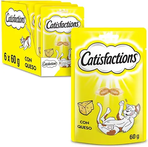Catisfactions Premios para Gatos, Sabor Queso (Pack de 6 x 60g)  