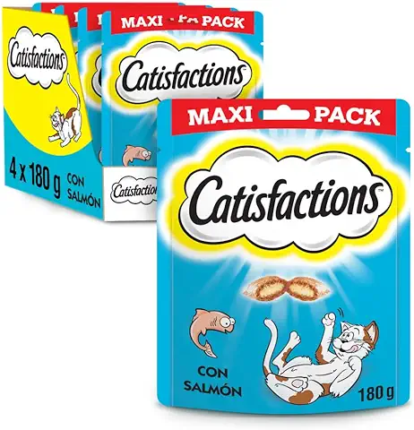 Catisfactions Premios para Gatos, Sabor Salmón, Maxipack (Pack de 4 x 180g)  