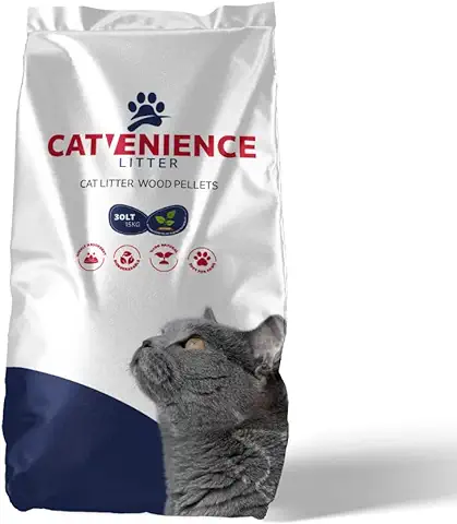 Catvenience,Arena para Gatos con Pellets de Madera,15 Kg/30 Litros,Control Superior de Olores,Altamente Absorbente de Humedad,Ecológica y Suave para tu Amigo Felino,30 l/15 kg – Paquete Individual  