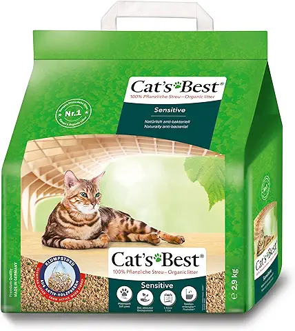 Cat's Best Arena Aglomerante para Gatos de Hasta 8 Semanas Green Power Sensitive (2,9 kg). Tierra de Uso con Perlas Naturales Anti Bacterias. Arena Biodegradable de Fibra Vegetal Ecológica.  