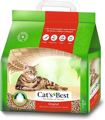 Cat's Best Arena para Gatos, 100% Vegetal para Gatos con Máxima Absorción, Combate los Olores de Forma Natural, 10 l (4,3 kg)  