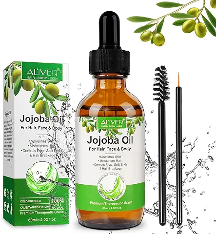 CCKULOOB Aceite de Jojoba Orgánico 60ml Bio 100% Puro Prensado en Frio Vegano Natural Hidratante para el Crecimiento del Cabello y el Cuidado de la Piel, Cara, Barba, Uñas, Aceite de Masaje Corporal  