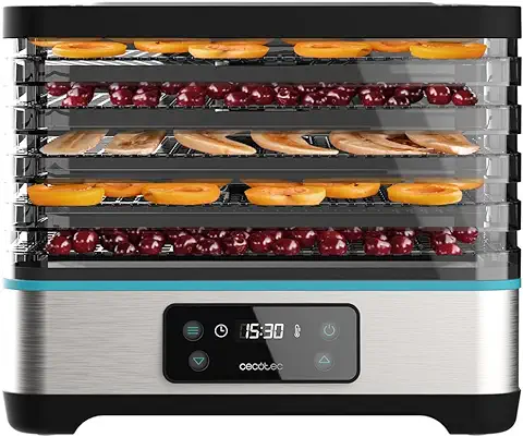 Cecotec Deshidratador de Alimentos VitaDry Pro. 300 W, Deshidratadora de Frutas con 5 Bandejas Altura Regulable, Pantalla Digital, Temporizador 30 min a 48 hs, Temperatura 35º-70º, Inox  