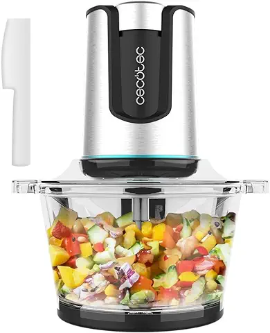 Cecotec Picadora Eléctrica de Alimentos Picadora ChopBeat 2000 Delhi Glass. 500 W, Pica, Trocea y Corta Carne, Verduras y Hielo, Cuchilla de 4 Hojas de Acero Inox, 2 Velocidades, Bol de 500 gr  