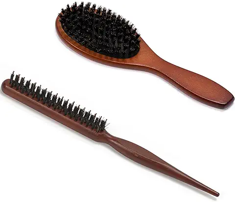 Cepillo Cerdas Jabalí, 2 Piezas Cepillo Pelo Cepillo Cerdas Naturales, Cepillo Pelo Antitirones Peine Antitirones Cepillo Anti Frizz Cepillo Clean Look Hair Brush, Cepillo Para Barba Hombre  