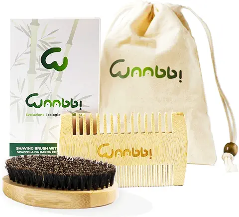 Cepillo de Barba y Peine de Bambú kit para Hombre – Peine de Madera Hecho a Mano, Cepillo con Cerdas de Jabalí, Juego de Cabello, Barba y Bigote Styling Idea Regalo para Hombre  
