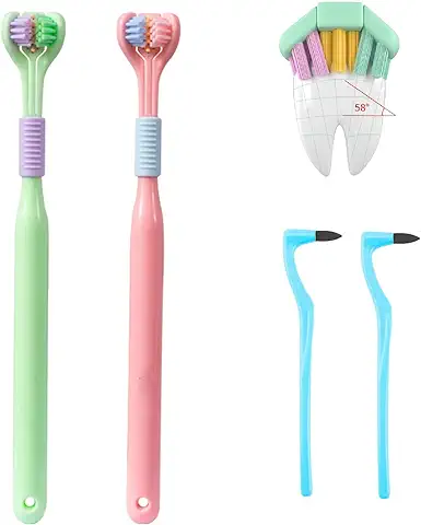 Cepillo de Dientes de 3 Caras,Cepillo de Dientes de Cerdas Suaves,Cepillo de Dientes de Autismo de 3 Lados,Cepillos de Dientes de Tres Caras,Ideal para Cuidado Adultos y Niños Autistas (2 Piezas)  