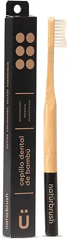 Cepillo de Dientes de Bambú NATURBRÜSH - Cepillo de Limpieza Dental - Cerdas de Dureza Media sin BPA - Cepillo Dientes Viaje Biodegradable, Natural y Ecológico - 1 Unidad (NEGRO)  