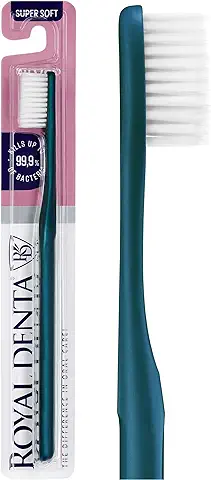 Cepillo de Dientes Súper Suave de Royal Dental con Cerdas Impregnadas de Plata para Efecto Antibacteriano, Ideal para Dientes Sensibles (Metalic Green)  