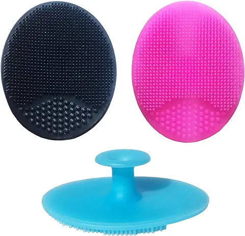 Cepillo de Limpieza Facial Manual Para Adultos,Cepillo de Ducha de Bebé，Cepillo de Masaje del Cuero Cabelludo del Bebé，Cepillo de Cuna Para Bebé，Cepillo de Silicona Súper Suave (Pequeñas 3 piezas)