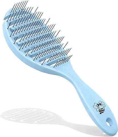 Cepillo de Pelo para Mujeres, Hombres y Niños, No Tira del Cabello -Cepillo de Pelo Masajeador Ecológico Desenredante-Fabricado con Fibra Natural de Trigo- Azul  