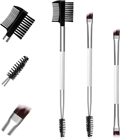 Cepillo de Pestañas Doble 3 en 1, 3 Piezas, Cepillo Profesional en ángulo para Cejas, Peine de Pestañas de Doble Extremo, Juego de Brochas de Maquillaje de ojos para Mujeres (blanco)  