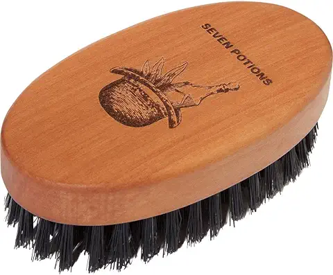 Cepillo para Barba Seven Potions de Cerdas de Jabalí. Madera de Peral y 100% Cerdas de Jabalí de Primer Corte. Cerdas Firmes para Dominar y Suavizar el pelo Facial  