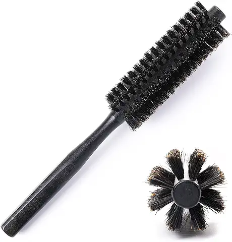 Cepillo Redondo de Cerdas de Jabalí, Cepillo Redondo Pequeño, Cepillo Redondo de Cerdas de Jabalí con Mango de Madera Natural, Cepillo de Rodillo para Mujeres y Hombres, pelo Corto y Fino, Barba  