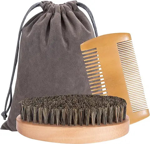 Cepillo y Peine para Barba Antiestática Dientes Finos y Gruesos Peine de Madera con Bolsa de Almacenamiento para Hombres 3Pcs  