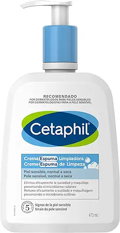CETAPHIL Crema Espuma Limpiadora Facial, piel Sensible, Normal a Seca, Elimina la Suciedad y el Maquillaje Preservando el Microbioma Cutáneo 473ML  