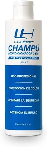 Champú Acondicionador 2 en 1 sin Sulfatos ni Parabenos - Protección del Color - Combate la Resequedad - Potencia el Brillo - Hidrata y Nutre el Pelo - 250 ml - LuxHair  