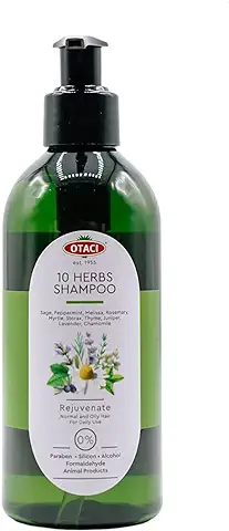 Champú Herbal OTACI 10 Aceites Esenciales - Brillo, Vitalidad Cabello - Salvia, Menta, Melisa, Romero, Mirto, Estoraque, Tomillo, Enebro, Lavanda, Manzanilla  