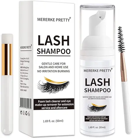 Champú para Extensiones de Pestañas 50ml + Cepillo - Limpiador Espumoso para Párpados - Sensibles, Sin Parabenos ni Sulfatos - Lavar y Duchar Extensiones de Pestañas  