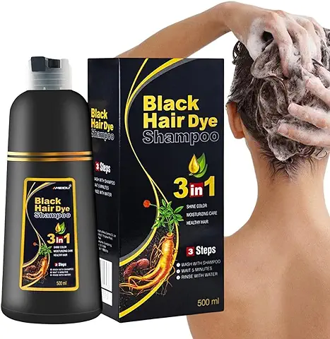 Champú Tinte Negro 3 En 1, Planta Tinte Capilar, Champú Color Negro, Coloración Orgánica 500mL, Hair Color Shampoo Cobertura Canas En Minuto  