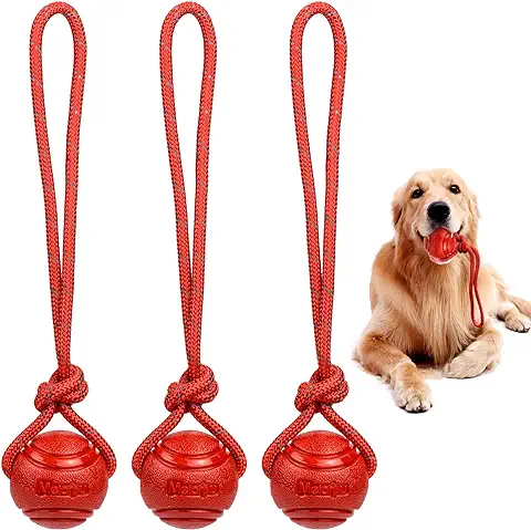 CHENEVER 3 Pelotas Para Masticar Perros Con Cuerda, Pelota de Cuerda de Goma SóLida Para Entrenamiento de Perros, Juguete de Pelota Para Tirar Para Perros Medianos Y Pequeños  